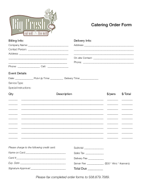 Free Download PDF Books, Catering Order Form Template