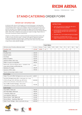 Stand Catering Order Form Template
