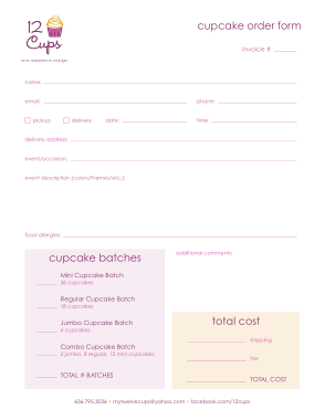Blank Cupcake Order Form Template