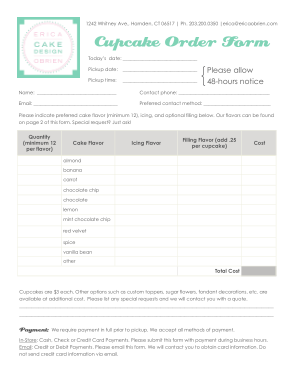 Cake and Cupcake Order Form Template