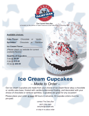 Icecream Cupcake Order Form Template