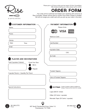 Simple Cupcake Order Form Template