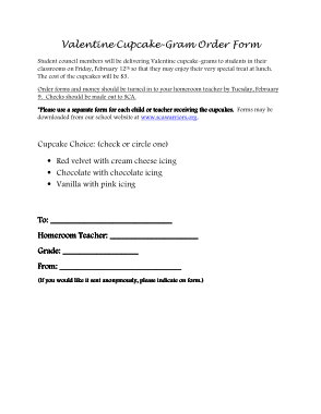 Free Download PDF Books, Valentine Cupcake Order Form Template