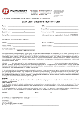 Sample Bank Debit Order Instruction Form Template