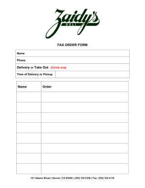 Delivery Fax Order Form Example Template