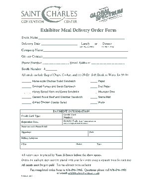 Exhibitor Meal Delivery Order Form Template