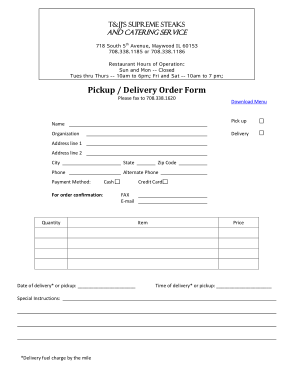 Pickup Delivery Order Form Template