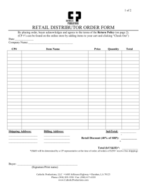 Retail Distributor Order Form Template