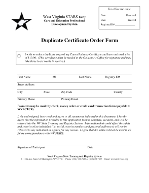 Duplicate Certificate Order Form Template