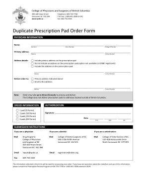 Duplicate Prescription Pad Order Form Template