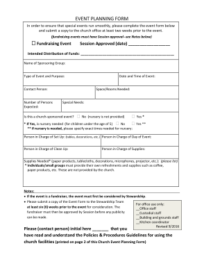 Event Planning Order Form Template