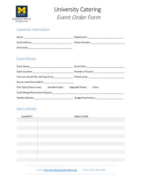 Sample Catering Event Order Form Template