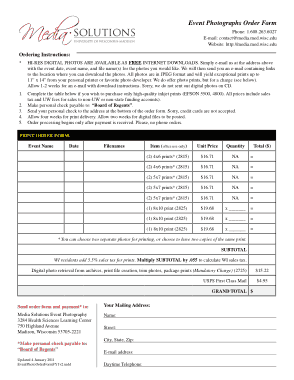 Sample Event Photograph Order Form Template