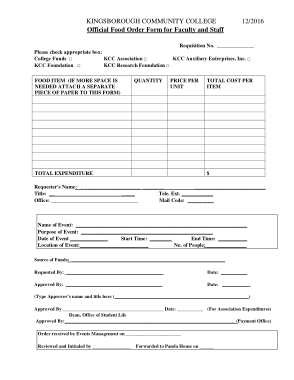 Food Order Form for Faculty Template