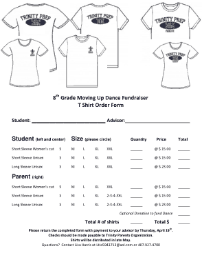 8th Grade Moving Up Dance Order Form Template