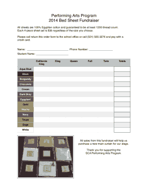 Bedsheet Fundraiser Order Form Template