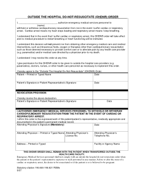 DNR Order Medical Form Sample Download Template