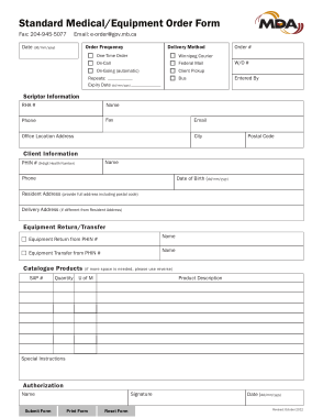 Standard Medical Order Form Template