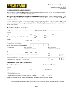 Money Order Research Request Form Template