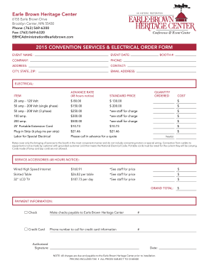 2015 Convention Services And Electrical Order Form Template
