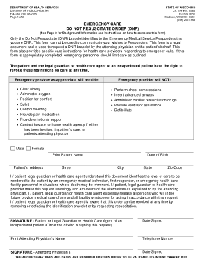 Emergency Care Do Not Resuscitate Order Form Template