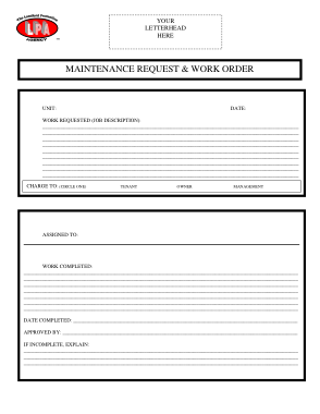 Maintenance Request Work Order Form Template