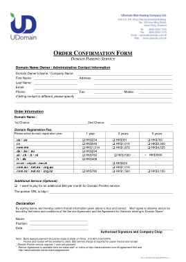 Order Confirmation Form Example Template