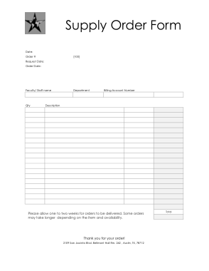 Printable Supply Order Form Template