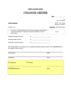 Sample Change Order Form Template