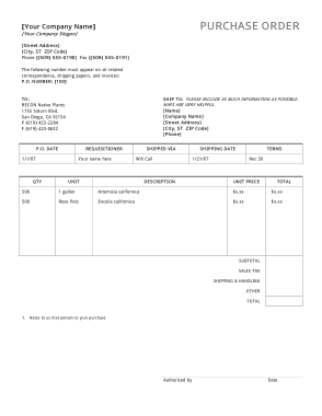 Sample Purchase Order Form Free Template