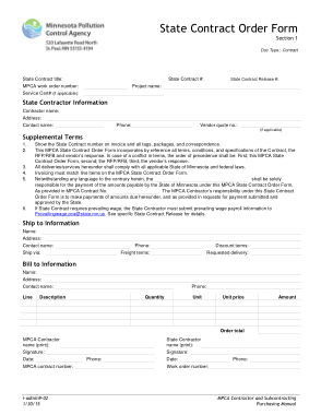 State Contract Order Form Template