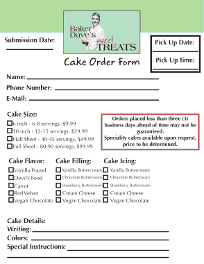 Sweet Cake Order Form Template