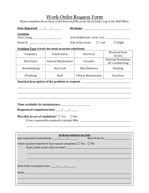 Work Order Request Proposal Form Template
