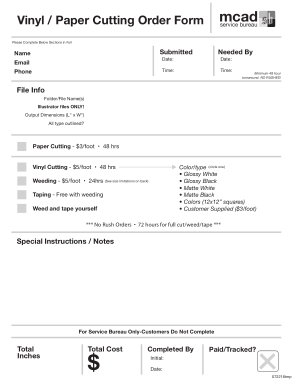Free Download PDF Books, Paper Cutting Order Form Template