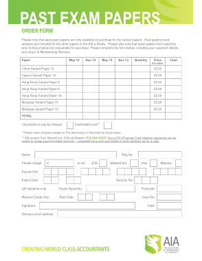 Past Papers Order Form Example Template