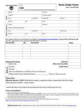 Parts Special Order Form Template