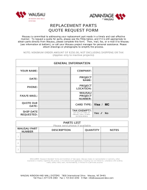 Replacement Parts Order Form Template