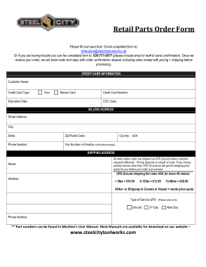 Retail Parts Order Form Template