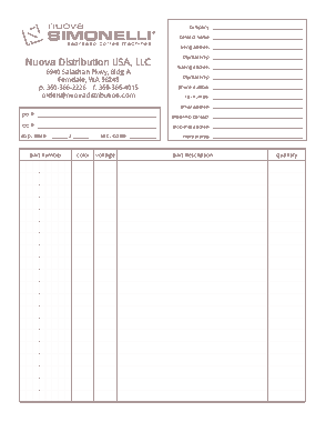 Sample Parts Order Form Template