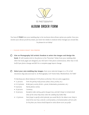 Photography Album Order Form Template