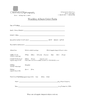 Wedding Photography Order Form Template