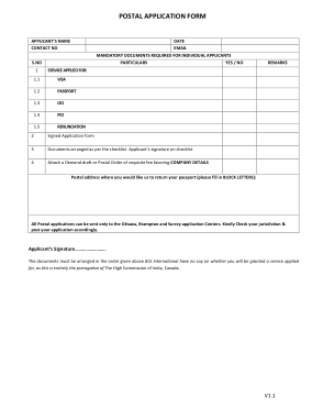 Postal Order Application Form Template