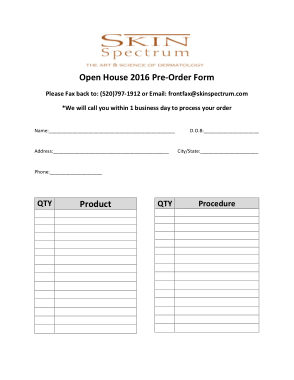 Sample Product Pre Order Form Template