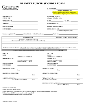 Blanket Purchase Order Form Template