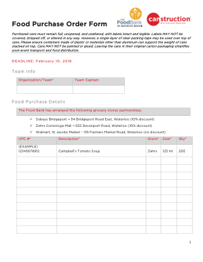 Food Purchase Order Form Template