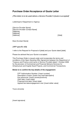 Purchase Order Letter Template