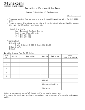 Sample Purchase OrderQuotation Form Template