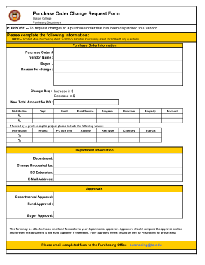 Purchase Change Order Request Form Fillable PDF Template