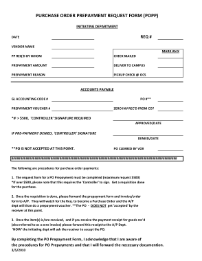 Purchase Order Prepayment Request Form Template