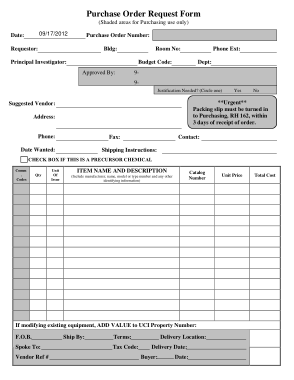 Purchase Order Request Form Sample Template